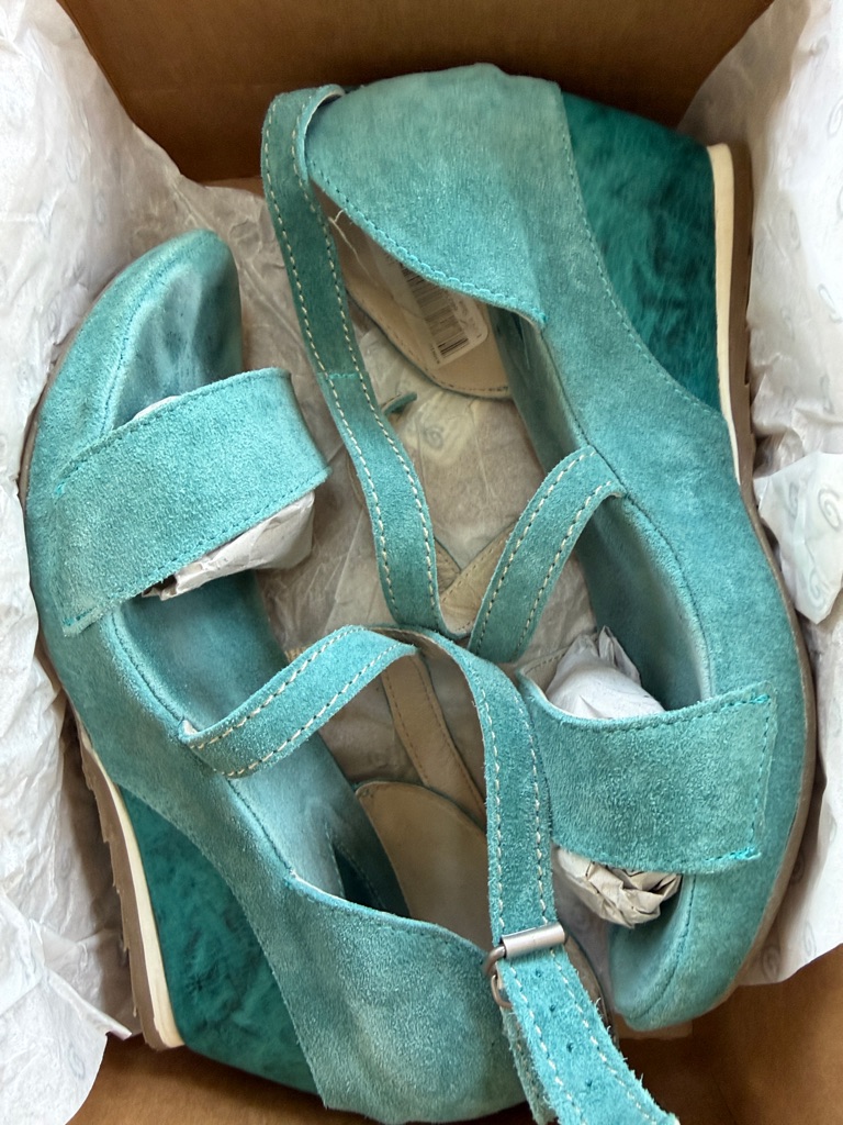 Women's Teal Suede Wedge Sandals With Ankle Strap